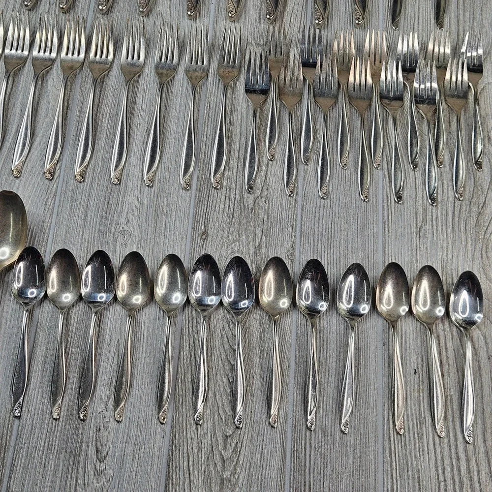 Wm. A. Rogers Oneida Flowertime Silver Overlaid Flatware Set 50 Pieces Vintage